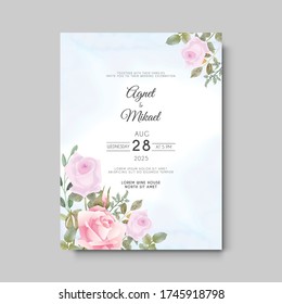 elegant flower and leaves wedding invitation card template