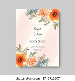 elegant flower and leaves wedding invitation card template