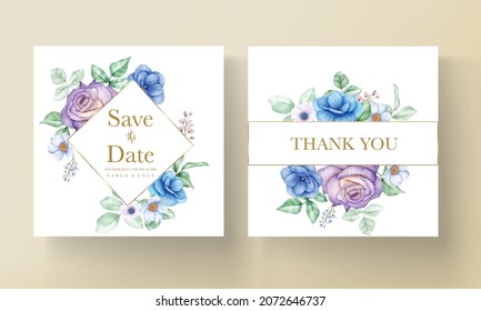 Elegant flower leaves wedding invitation card template