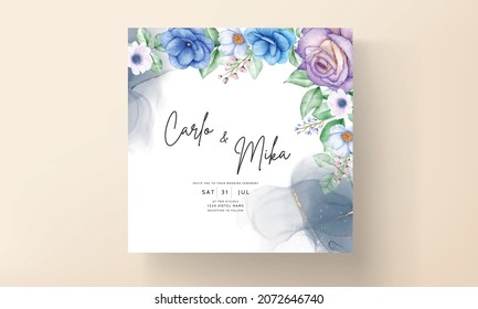 Elegant flower leaves wedding invitation card template