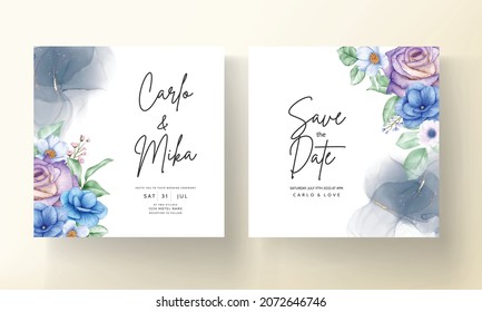 Elegant flower leaves wedding invitation card template