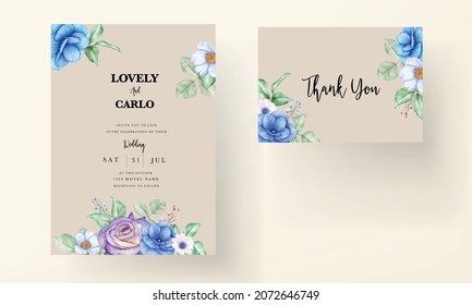 Elegant flower leaves wedding invitation card template
