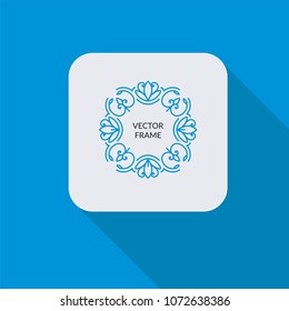 Elegant Flower line art logo in rounded rectangle with long shadow