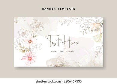elegant flower line and watercolor floral background