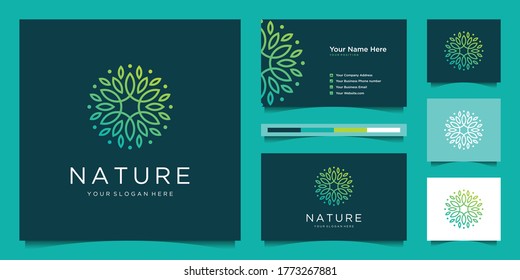 Elegant flower logo design gradient line art. Can be used for beauty salons, decorations, boutiques, spas, yoga, cosmetic and skin care products. premium business card vector