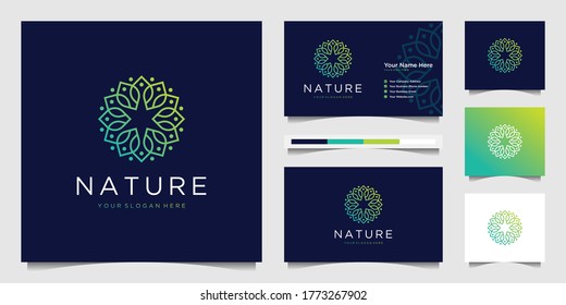 Elegant flower logo design gradient line art. Can be used for beauty salons, decorations, boutiques, spas, yoga, cosmetic and skin care products. premium business card vector