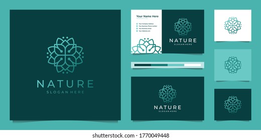  Elegante línea de diseño con logo floral. Se puede utilizar para salones de belleza, decoraciones, boutiques, spas, yoga, cosméticos y productos de bienvenida. vector de tarjeta de visita premium