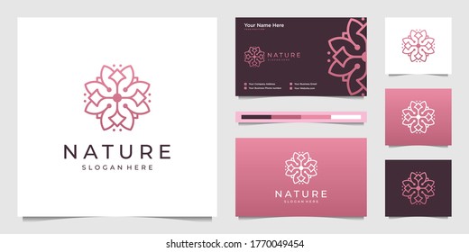  Elegant flower logo design line art. Can be used for beauty salons, decorations, boutiques, spas, yoga, cosmetic and skin care products. premium business card vector