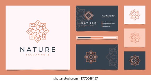  Elegant flower logo design line art. Can be used for beauty salons, decorations, boutiques, spas, yoga, cosmetic and skin care products. premium business card vector