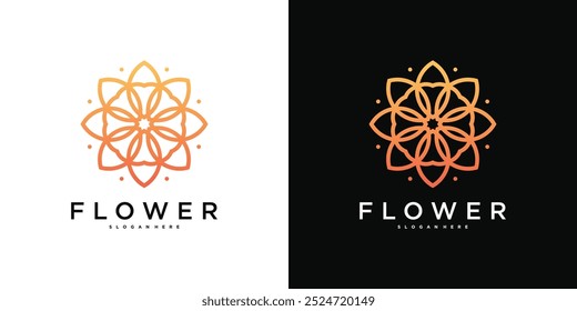 Elegant flower logo design, linear leaf floral. Premium Vector