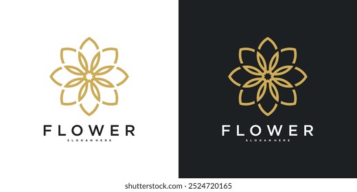 Elegant flower logo design, linear leaf floral. Premium Vector