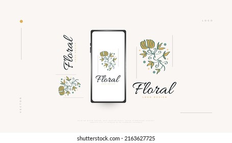 Elegant Flower Logo Design with Minimal Style, Suitable for Spa, Beauty, Jewelry, Salon or Cosmetic Brand. Hand Drawn Floral or Botanical Logo Illustration