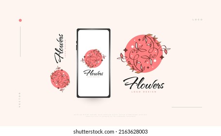 Elegant Flower Logo Design with Minimal Style, Suitable for Spa, Beauty, Jewelry, Salon or Cosmetic Brand. Hand Drawn Floral or Botanical Logo Illustration