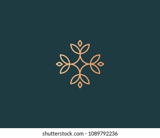 Elegant flower logo icon. Universal creative premium logotype. Abstract line vector sign.