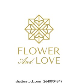 Elegant Flower and Love Logo. Minimal Heart Floral Symbol in Geometric Line Art Style