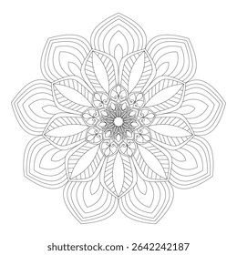 Elegant Flower Mandala Coloring Page with Layered Petals and Intricate Center Design - Adult Relaxation Vector Art