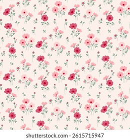 Elegant flower pattern, ditsy floral seamless pattern. Small flower over light background. Hand draw repeat pattern. Ditsy print. Tiny botanic surface design. Ditsy floral flower pattern for fashion
