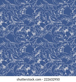 Elegant flower seamless background. Blue and silver set. Hand drawn vector illustration