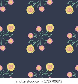 Elegant flower seamless pattern. Lovely ornament with flowers on the black background. Usable for invitations, posters, wrapping paper, textile, packing, tile. Vector illustration