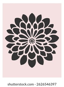 Elegant flower silhouette illustration featuring intricate petal design. Folk art and botanical themes art. Modern minimalist botanical poster.