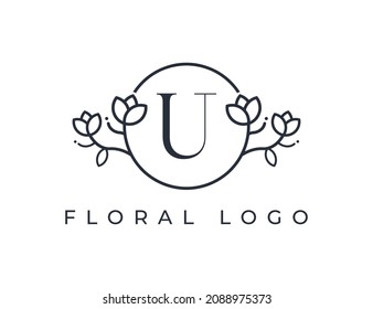 Elegant Flower symbol icon Logo vector design with Letter U. Vector logo template