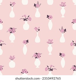 Elegant flower vase bouquet. The pattern can be printed on fabrics for scarves, or home decor textiles like curtains or pillowcases. Can be used as wallpaper, interior design etc