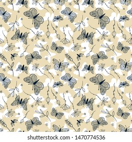 Elegant flowers and creative butterflies seamless pattern, beautiful background - great for fashion prints, textiles, wallpapers, invitations, banners - vector surface design