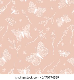 Elegant flowers and creative butterflies seamless pattern, beautiful background - great for fashion prints, textiles, wallpapers, invitations, banners - vector surface design