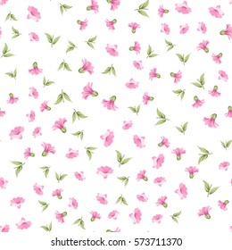 Elegant flowers fabric with seampless pattern. Spring flowers pattern over white background. Vector illustration.