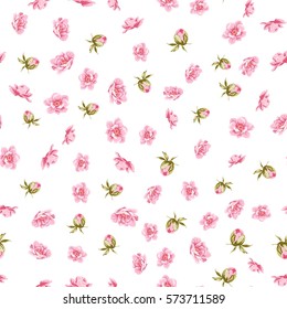 Elegant flowers fabric with seampless pattern. Spring flowers pattern over white background. Vector illustration.