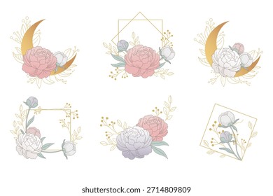 Elegant flowers with golden frames and moons.