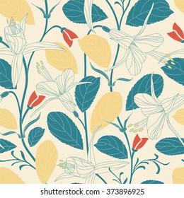 elegant flowers on a yellow background in seamless pattern