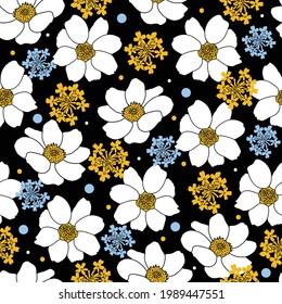 Elegant flowers pattern design on black background. Seamless pattern