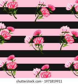 Elegant flowers pattern on stripes background, design elements. Floral pattern for wedding invitations, cards, wallpapers, scrapbooking, print, gift wrap, manufacturing.