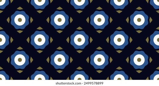 Elegant flowers seamless pattern background geometric motif floral tiles design. Square elements diamond shapes texture. Scarf, dress, shirt textile fabric swatch. Easy to recolor allover print block.
