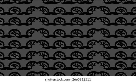 An elegant, flowing abstract design featuring a delicate wave pattern in black and gray with subtle light effects, suitable for decorative backgrounds.