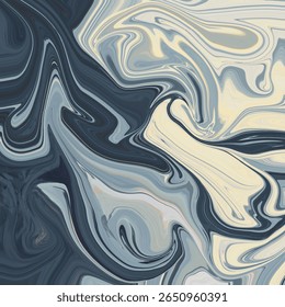 Elegant fluid art in cool blue and cream tones. Abstract marble pattern with smooth waves and organic motion. Perfect for backgrounds, art, and modern design.