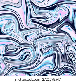 Eleganter flüssiger Marmorabstrakt mit weißen, rosa und blauen Verwirbelungen, die eine sanfte Flüssigkeitsbewegung erzeugen. Minimale moderne Textur für Hintergründe und Design.
