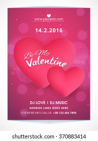 Elegant Flyer, Banner or Pamphlet with glossy pink hearts for Happy Valentine's Day celebration.