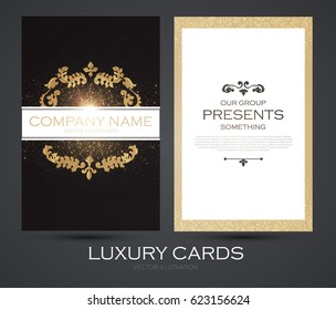 Elegant Flyer Template. Cover, Booklet, Greeting Card and Poster Retro Gold Design. Premium Invitation Cards. Vector illustration