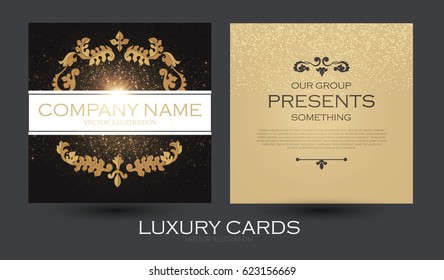 Elegant Flyer Template. Cover, Booklet, Greeting Card And Poster Retro Gold Design. Premium Invitation Cards. Vector Illustration