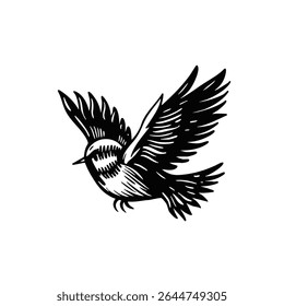 An Elegant Flying Bird Illustration created in striking Black and White colors and tones