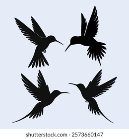 Elegant Flying Birds Silhouettes on White Background 
