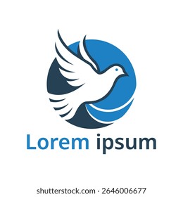 Elegant Flying Dove Logo in Blue Circle Peace and Freedom Symbol