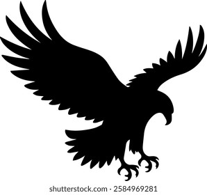 Elegant flying eagle logo silhouette, perfect for branding, tattoos, and vector art illustrations. Eagle Logo Silhouette Vector Art Illustration, New Vector Flying Eagle Logo 