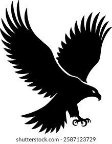 Elegant flying eagle logo silhouette, perfect for branding, tattoos, and vector art illustrations. Eagle Logo Silhouette Vector Art Illustration, New Vector Flying Eagle Logo 