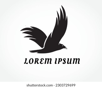 elegant flying freedom silhouette raven bird logo symbol design template illustration inspiration