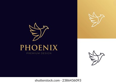 Elegant flying phoenix outline logo vector illustration, Eagle fly freedom symbol logo template