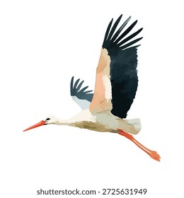 Elegante Arte vectorial de cigüeña voladora, capturando la vida silvestre en movimiento. Perfecto para materiales educativos, conservación de la naturaleza o ilustraciones de libros para niños.