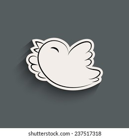 Elegant flying and tweeting bird icon with shadow. Vector illustration